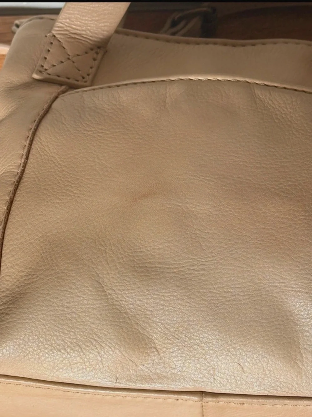 Beige Leather Top-Handle Bag